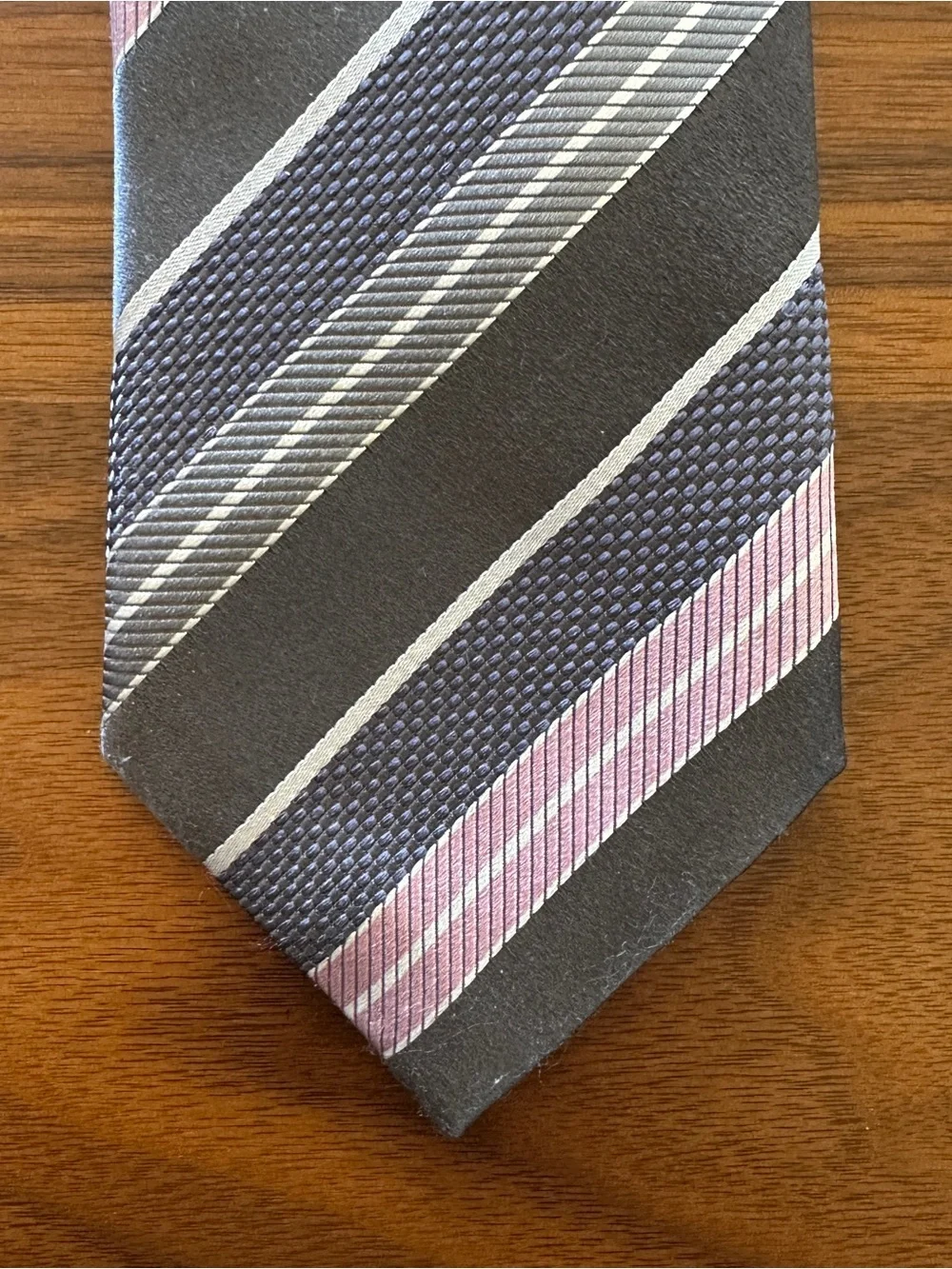 Brioni Striped Silk Tie in Gray and Pink Accent